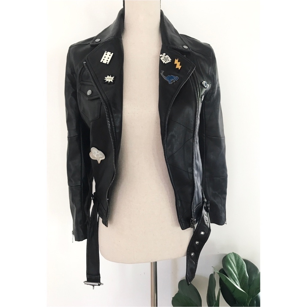 NWT H&M Dinosaur Pins Faux Moto Leather Jacket 4 - Picture 2 of 9